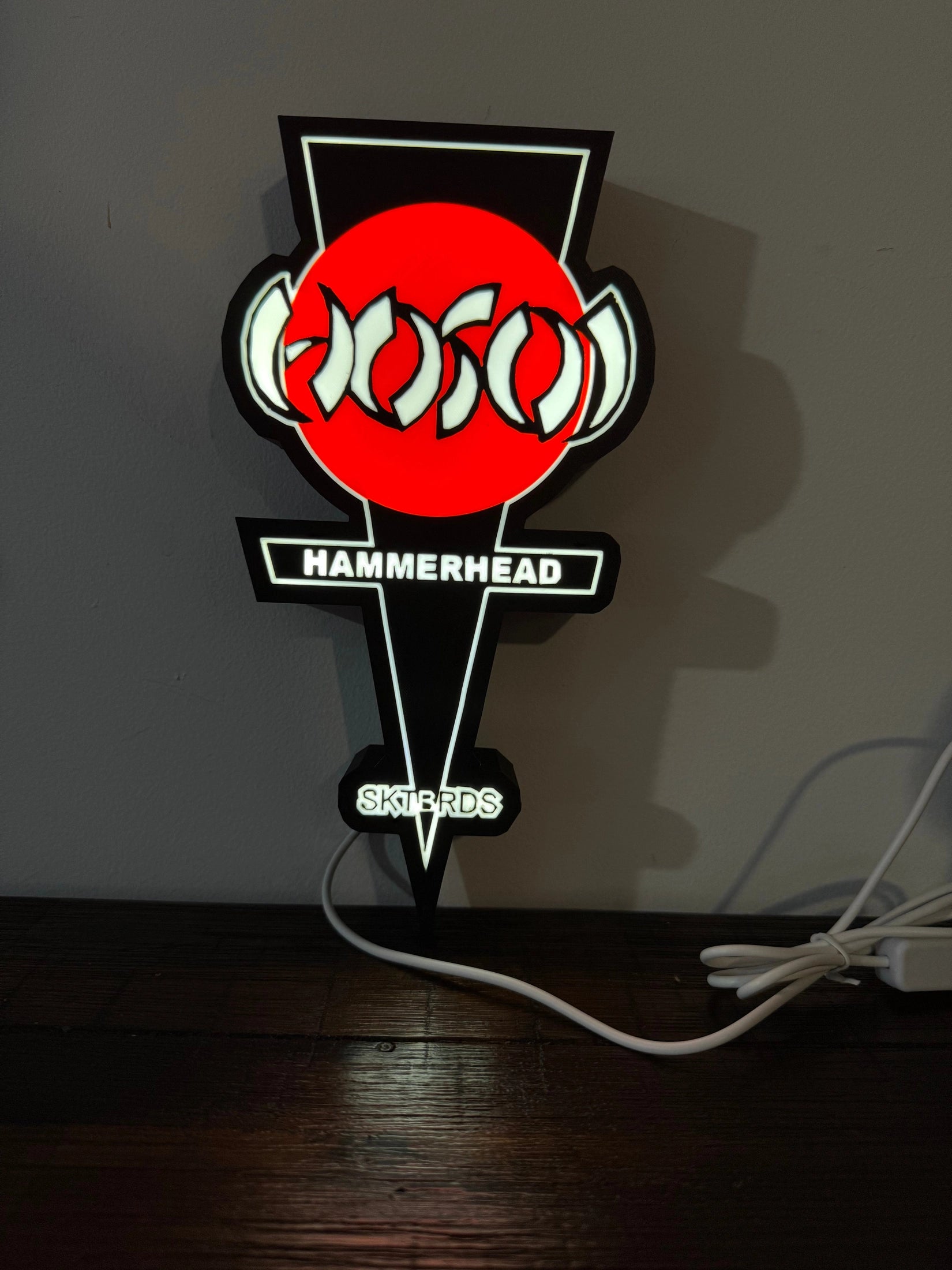 HOSOI Hammerhead SKTBRDS Logo - Skate - LED Light up logo / Sign - USB Powered Wall Art
