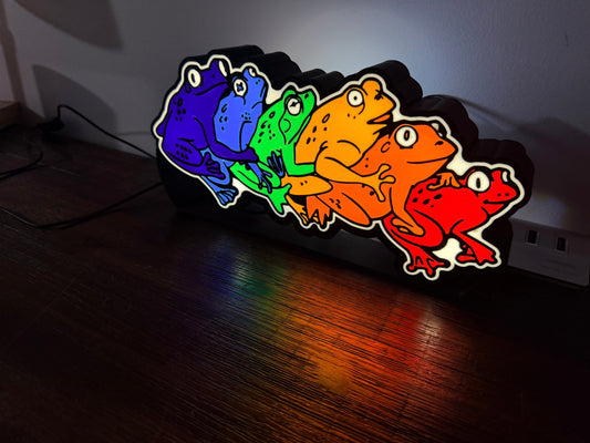 Rainbow Gay Frogs LED Light Up Sign - USB Powered
