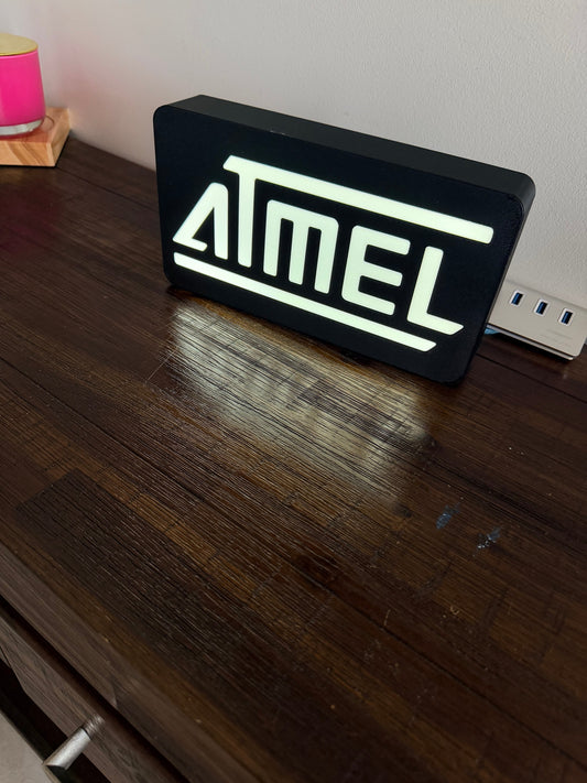 Atmel CPU Logo & Word - LED Light up sign - Vintage Computing / Arduino Wall Art
