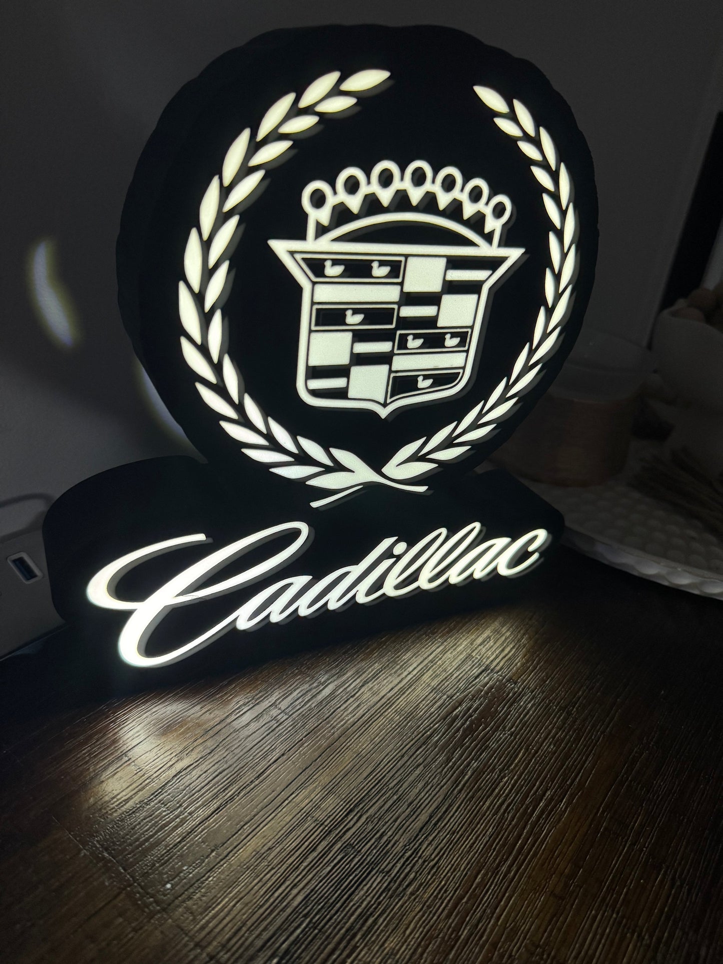Cadillac Crest Logo - LED Light Up Sign - USB Powered