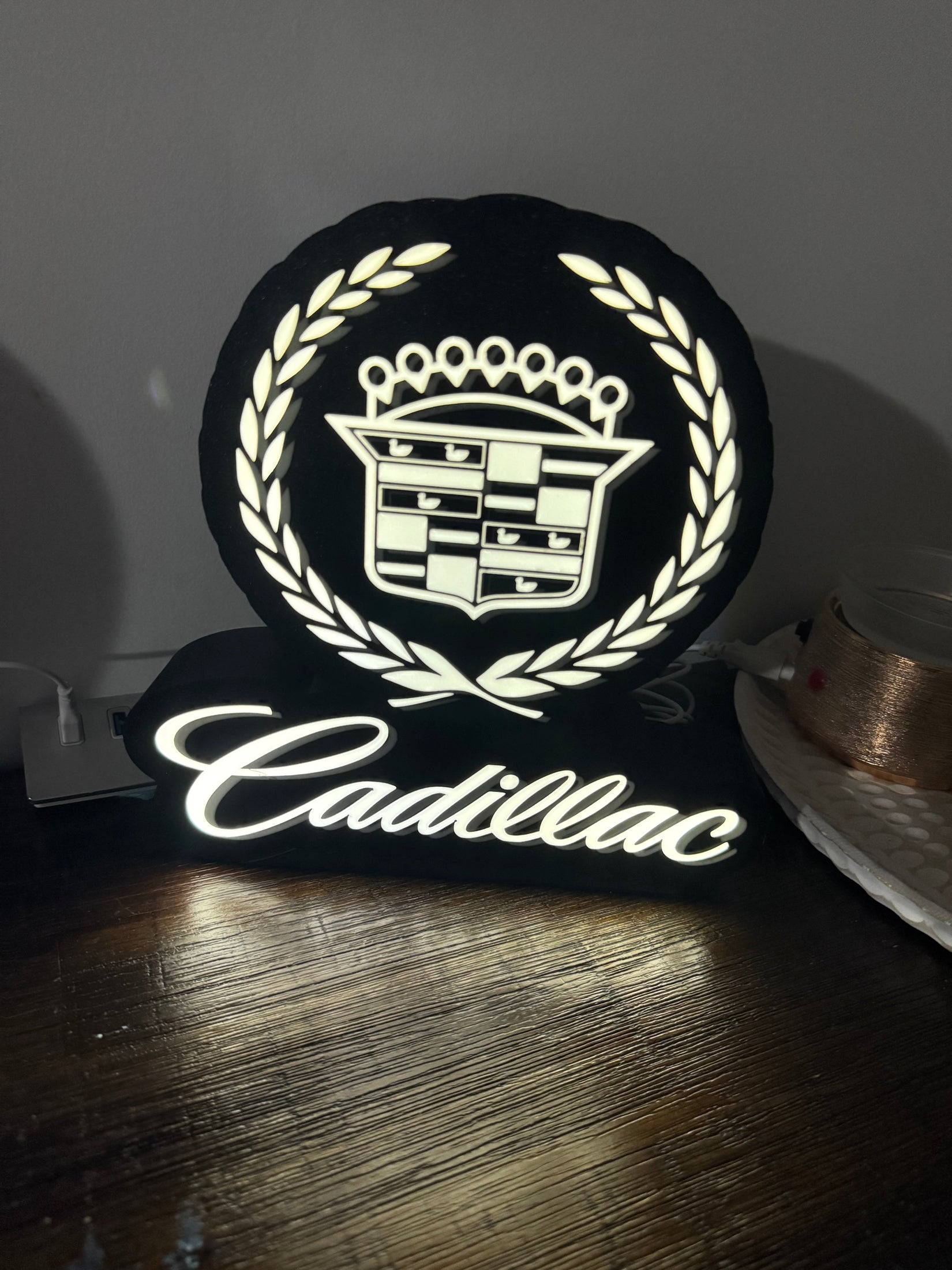 Cadillac Crest Logo - LED Light Up Sign - USB Powered