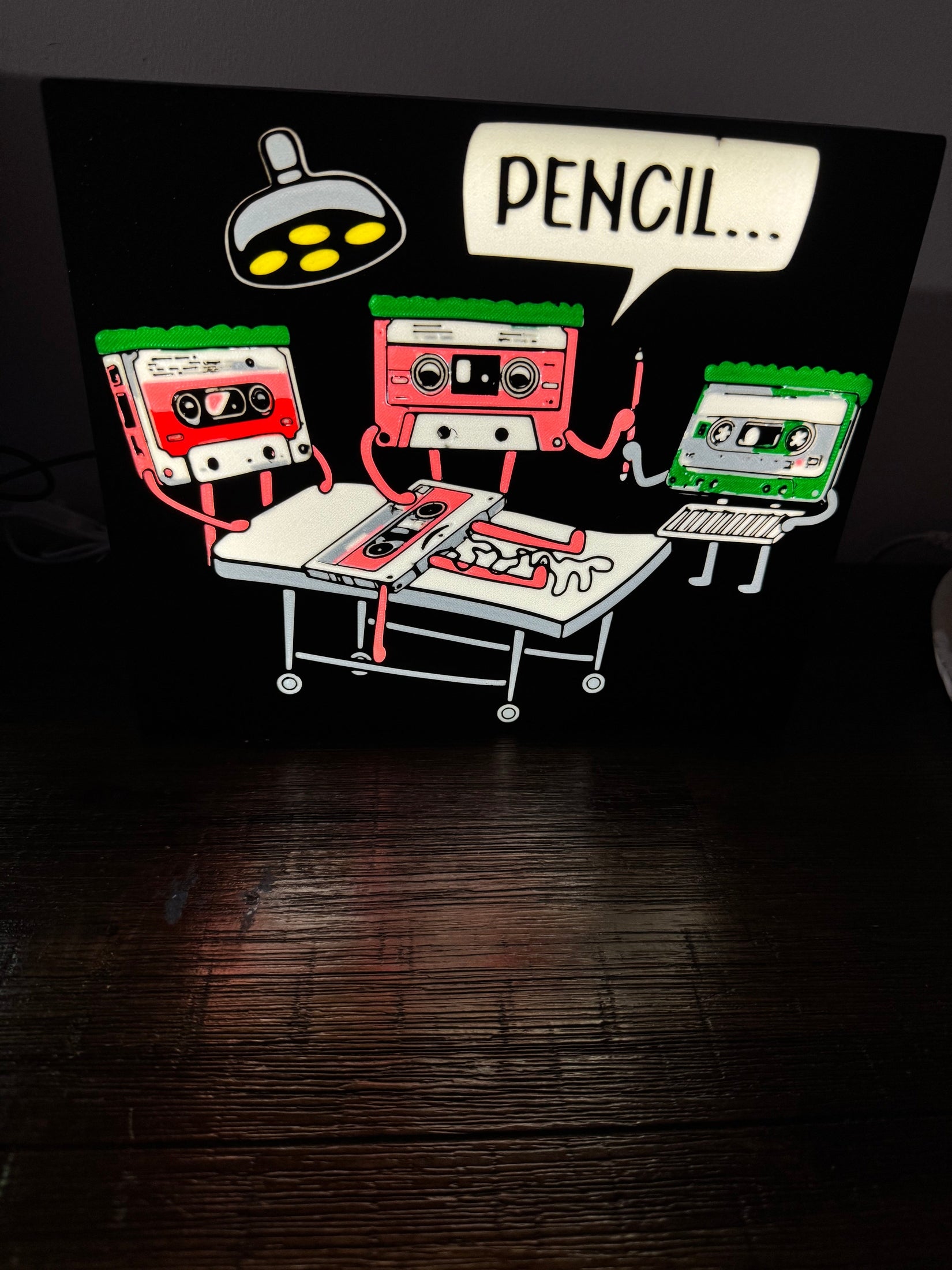 Retro Cassette Tape "Pencil..." - LED Light Up Sign - USB Powered