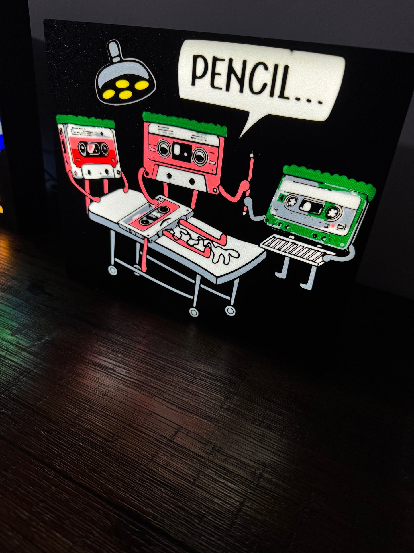 Retro Cassette Tape "Pencil..." - LED Light Up Sign - USB Powered
