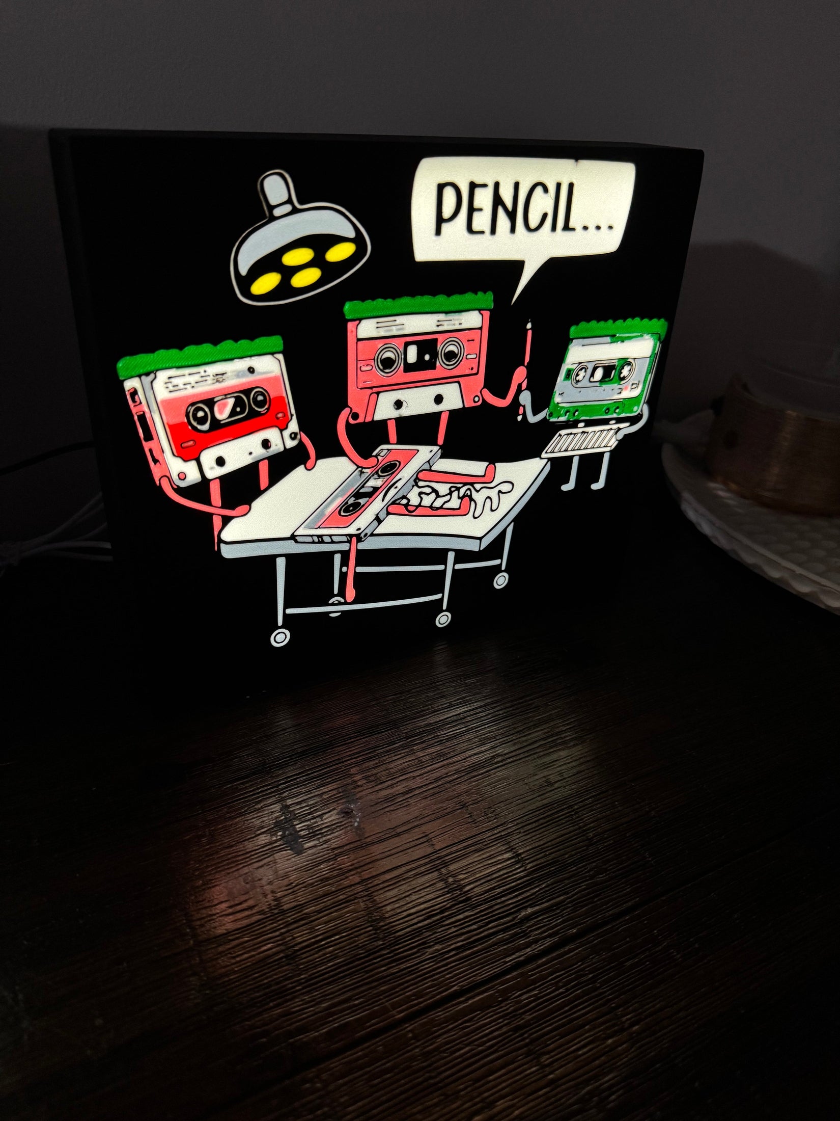 Retro Cassette Tape "Pencil..." - LED Light Up Sign - USB Powered