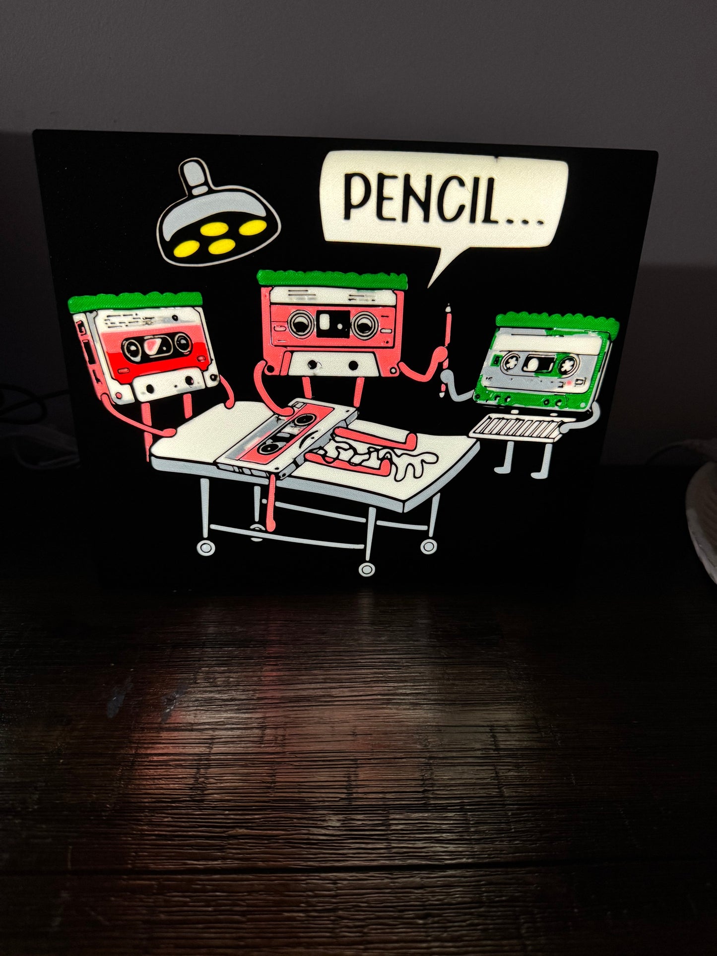Retro Cassette Tape "Pencil..." - LED Light Up Sign - USB Powered