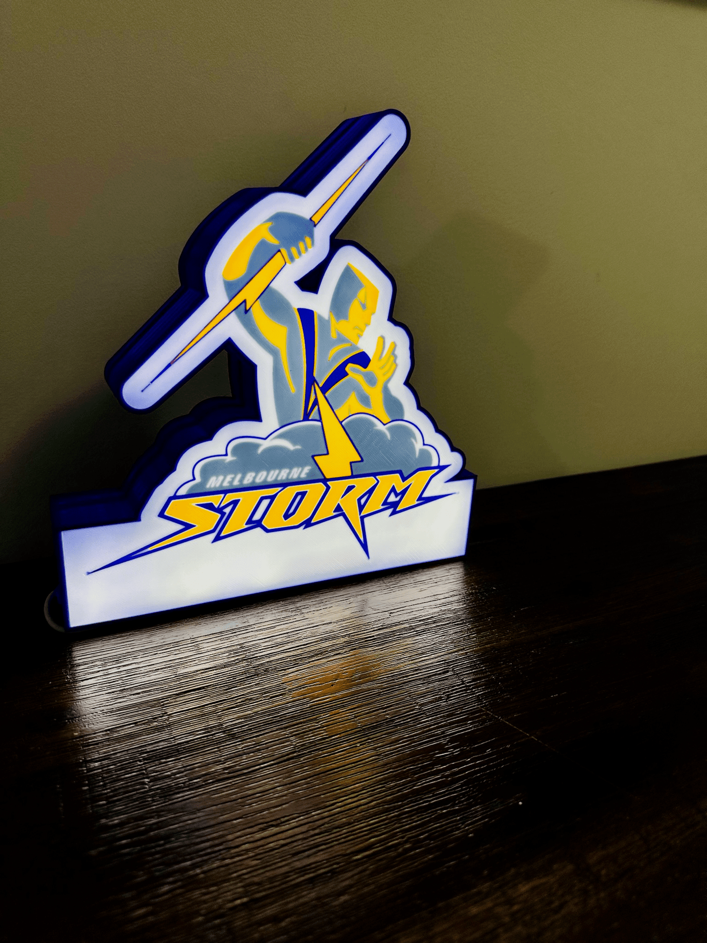 Brightly Lit Melbourne Storm - NRL Team Light Up Sign / Wall Art - USB Powered