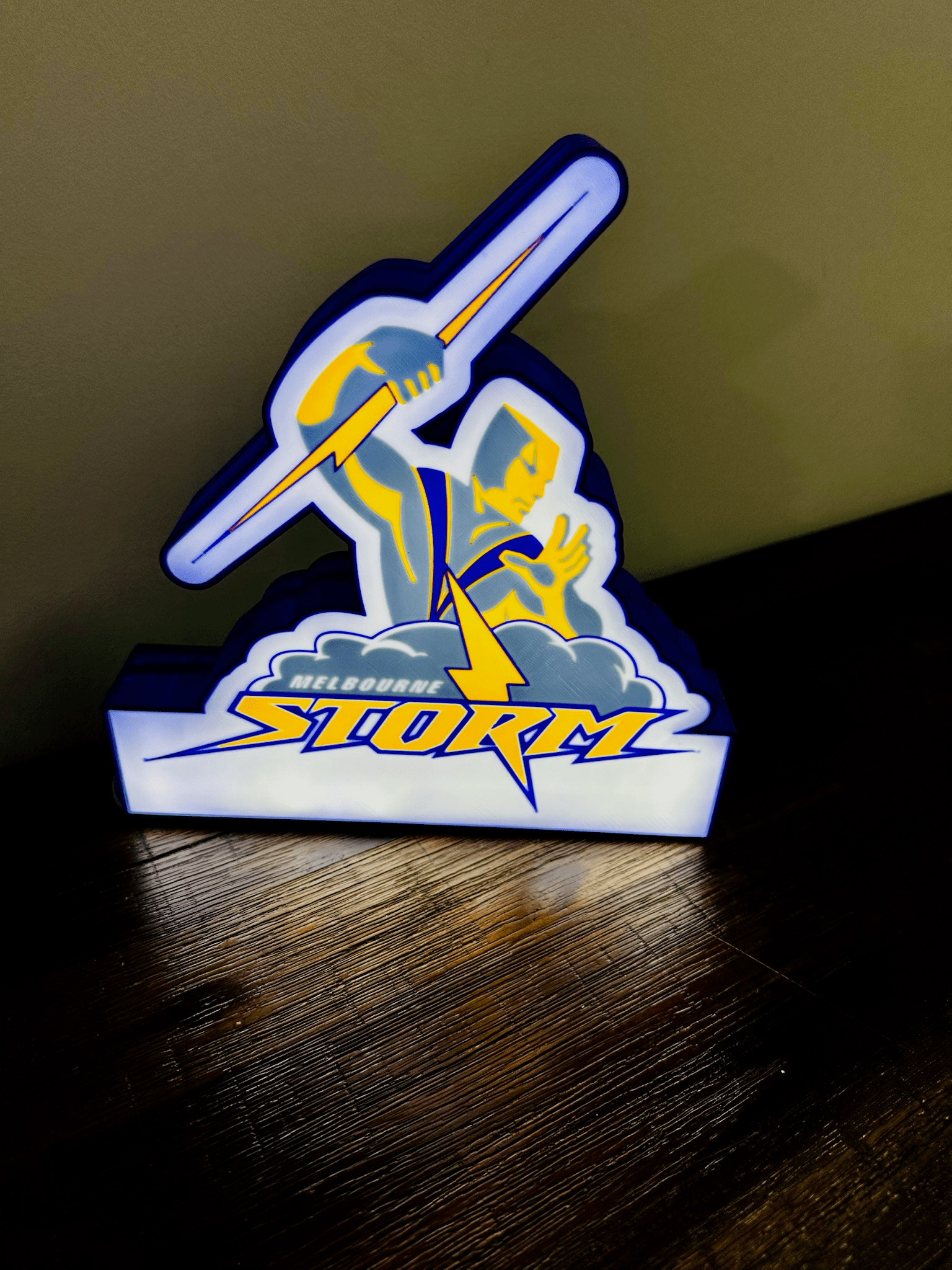 Brightly Lit Melbourne Storm - NRL Team Light Up Sign / Wall Art - USB Powered