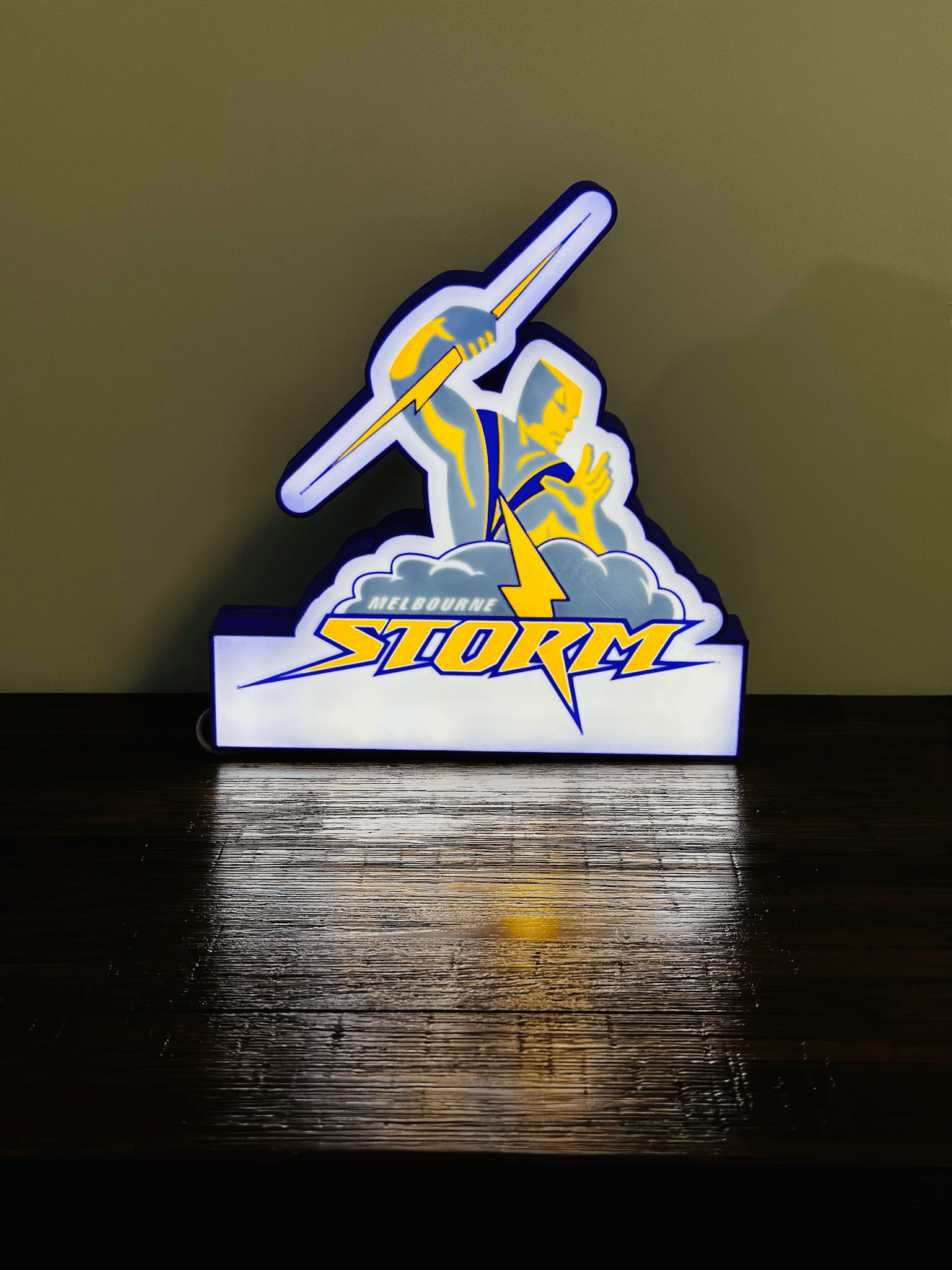 Brightly Lit Melbourne Storm - NRL Team Light Up Sign / Wall Art - USB Powered