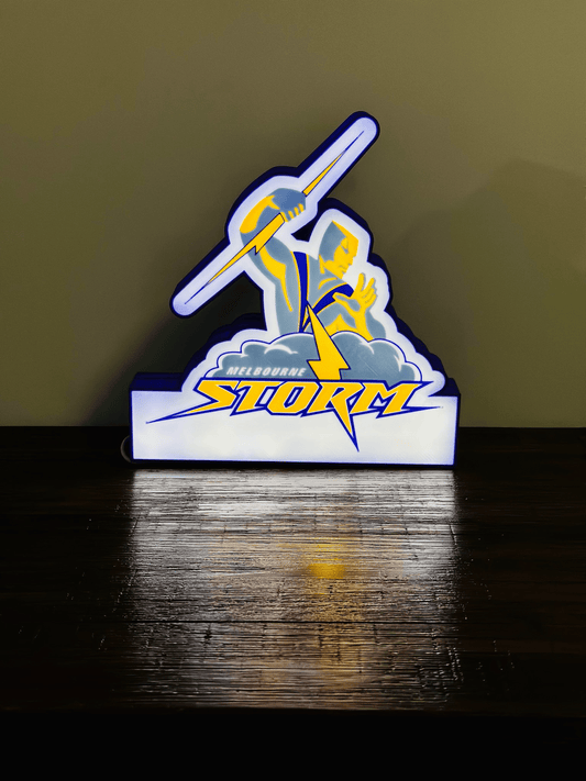 Brightly Lit Melbourne Storm - NRL Team Light Up Sign / Wall Art - USB Powered