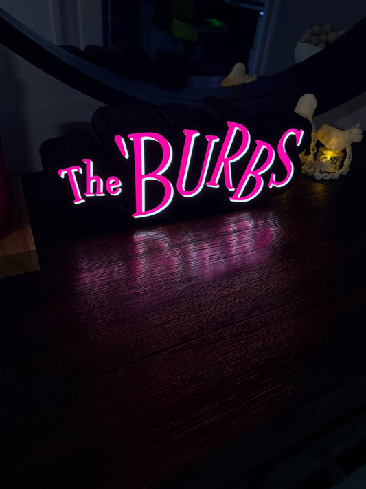 The 'Burbs LED Light-Up Sign – Tom Hanks 1989 Cult Classic Movie Logo, Retro 80s Suburbia Comedy Wall Decor
