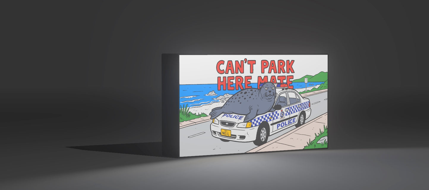 Neil the Seal – "Can't Park Here Mate" LED Light Up Sign / Night Light – USB Powered 🦭