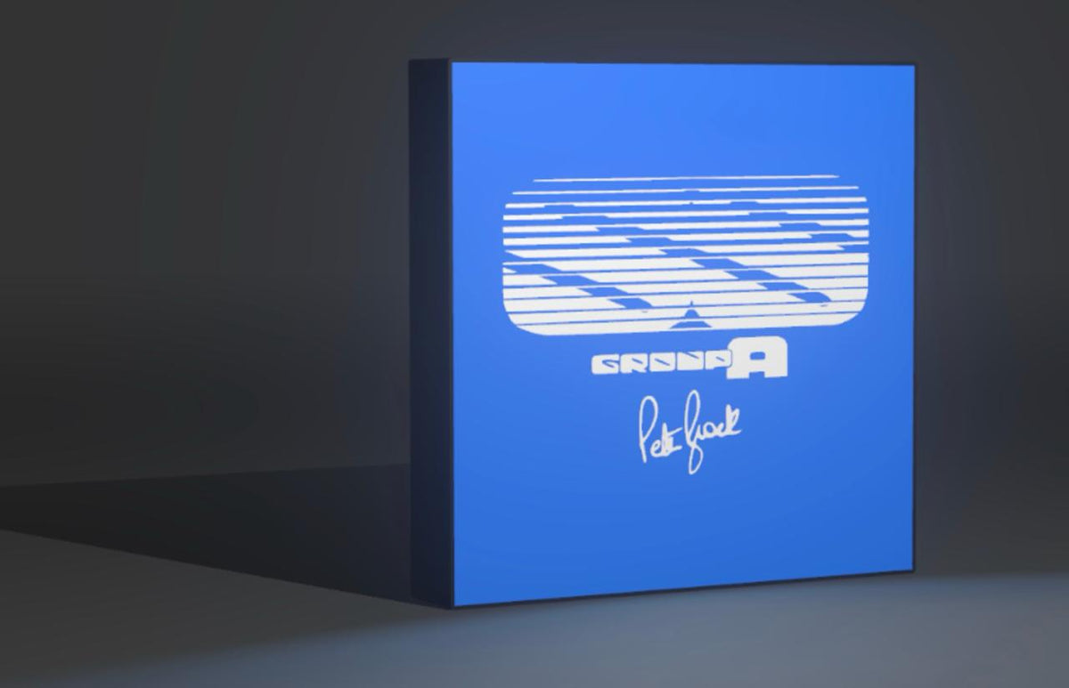 Holden Group A Commodore Peter Brock signature LED light-up sign, blue face with white stripes