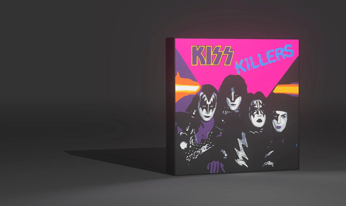 KISS Killers album cover LED light-up sign in hot pink, lit