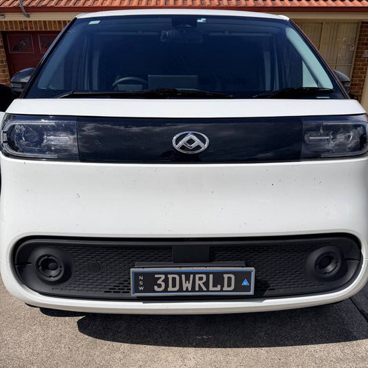 No-drill Euro plate holder fitted to a white car with an NSW plate