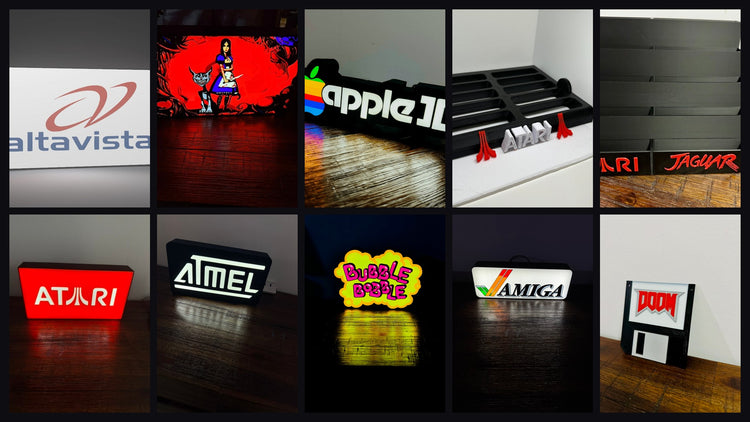 Retro Gaming / Vintage Computing Light Up LED Signs / Illuminated Wall Art Displays