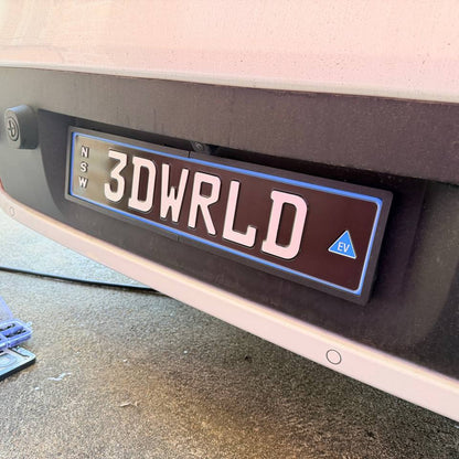 Close-up of the Euro plate holder fitted to the vehicle
