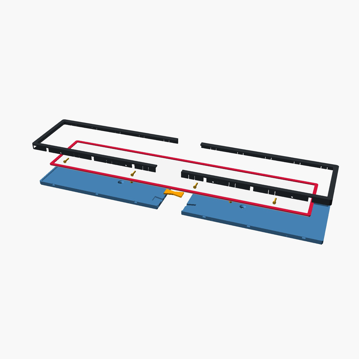 Exploded view showing tray, seam keys and snap-on bezel