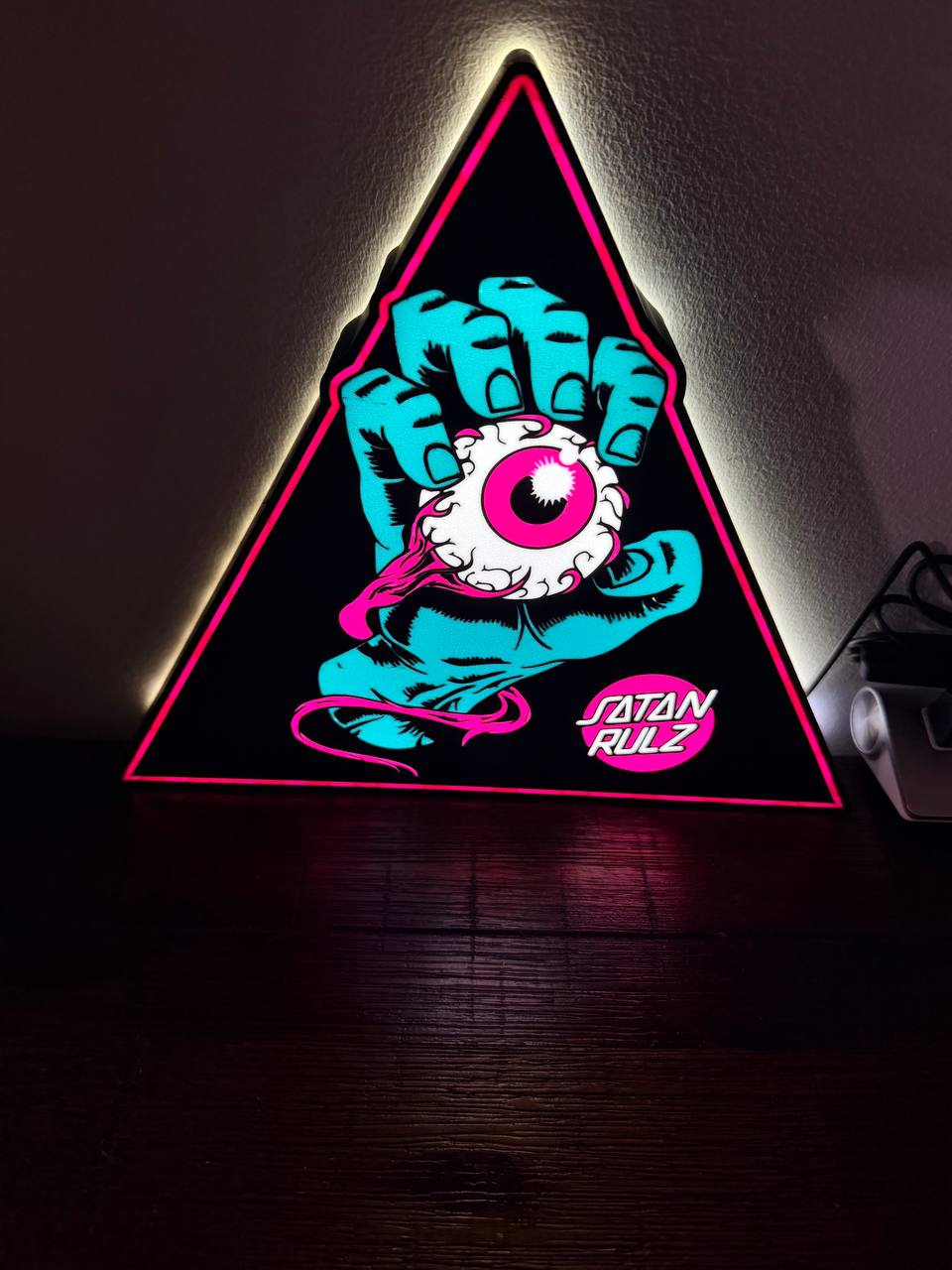 Satan Rulz LED Sign - detail close-up of the eye graphic
