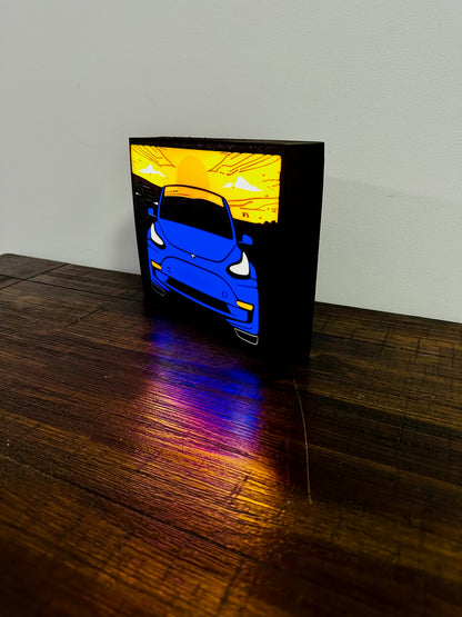 Tesla Model 3 - Stylised Car with Sunset - Night Light / Light Up Wall Art