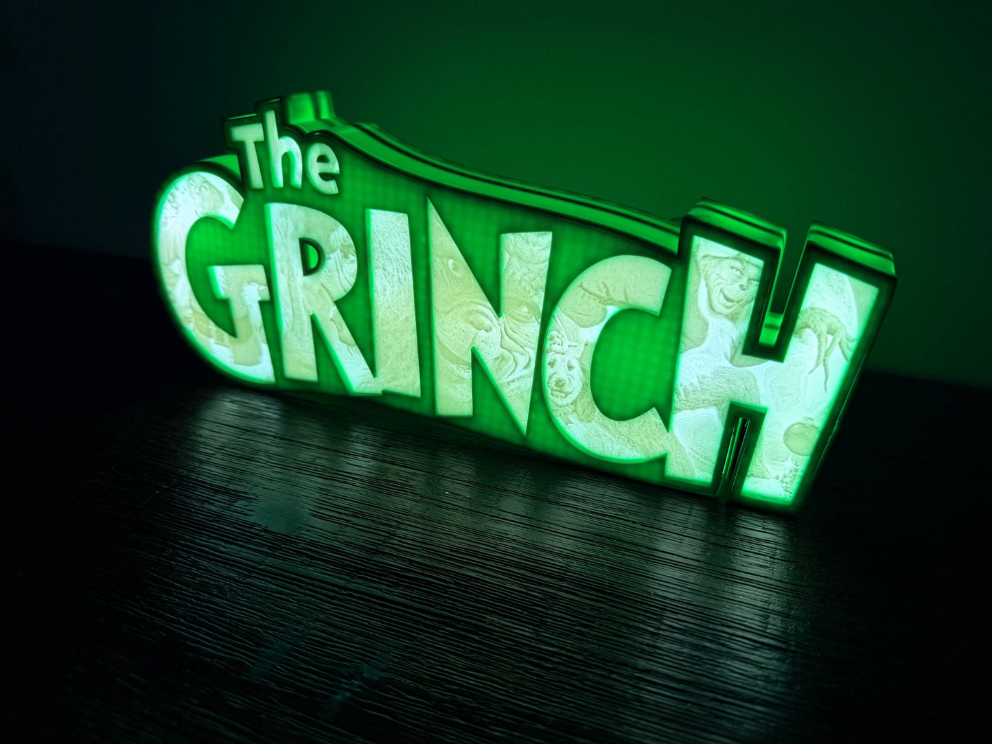 “The Grinch” - LED Light up sign/Decoration - with very detailed grinch imagery in the letters!