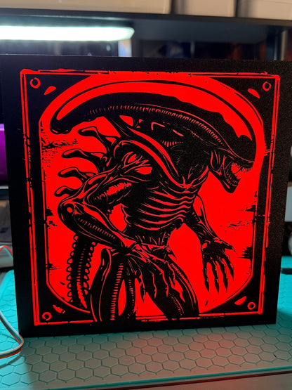 Alien Xenomorph Black & White - Movie Logo LED Light up artwork / Wall Art / Sign