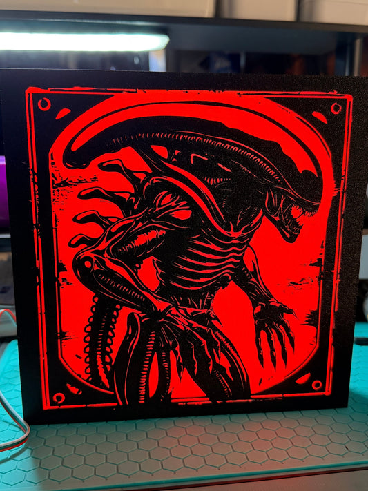 Alien Xenomorph Black & White - Movie Logo LED Light up artwork / Wall Art / Sign