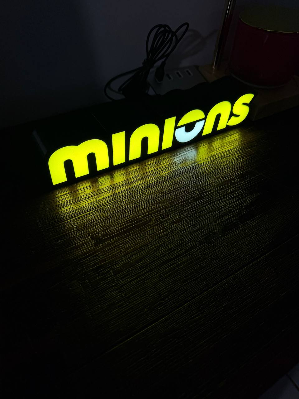 Minions LED sign side angle showing depth of the light box