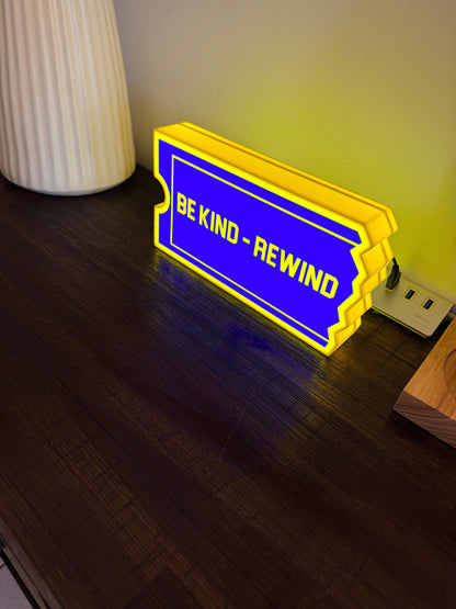 Blockbuster Illuminated LED Sign, USB-Powered LED night light, Blue and Yellow Wall Art