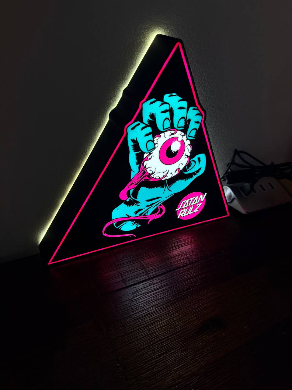 Satan Rulz LED Sign - side angle showing depth