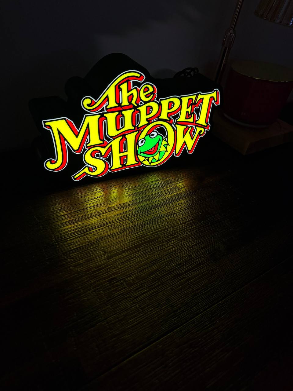 The Muppet Show LED sign angled view showing depth of the light box