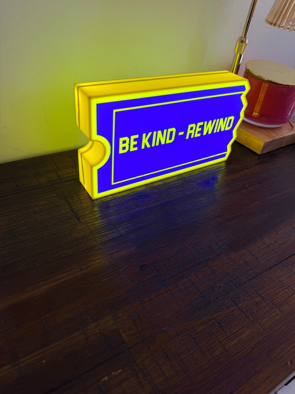 Blockbuster Illuminated LED Sign, USB-Powered LED night light, Blue and Yellow Wall Art
