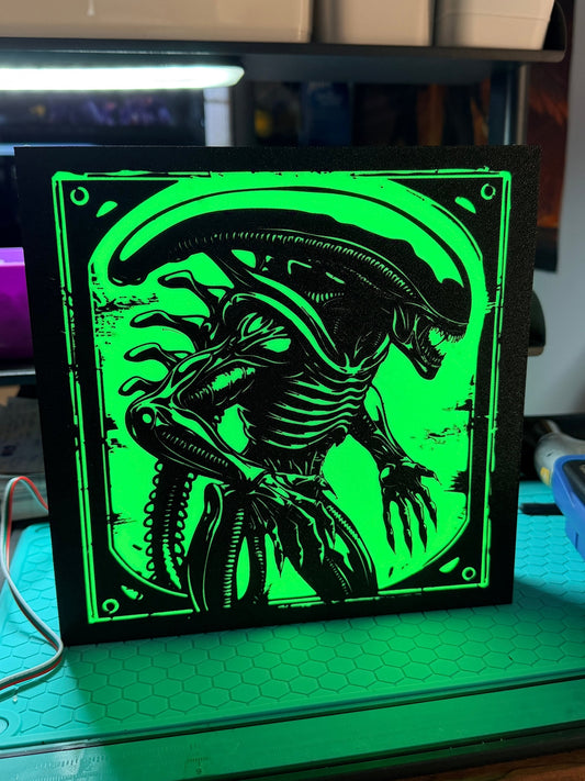 Alien Xenomorph Black & White - Movie Logo LED Light up artwork / Wall Art / Sign