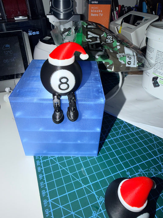 Christmas Fidget Toy - Festive 8-Ball Character with Santa Hat - Stress Relief Desk Companion