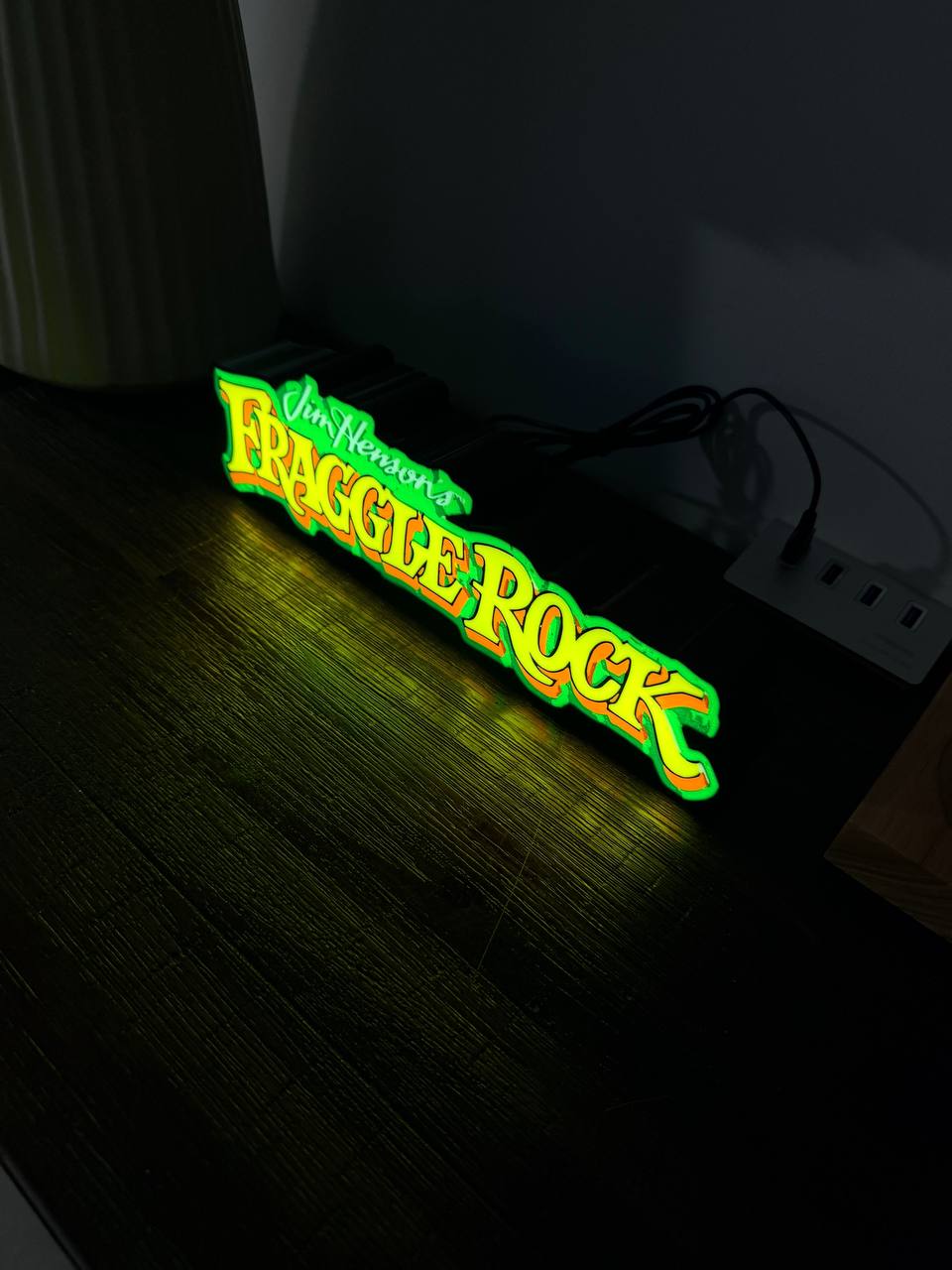 Fraggle Rock LED sign side profile showing thickness and USB power