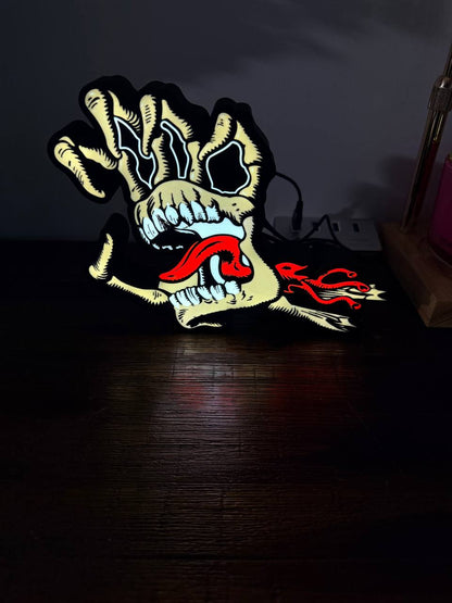 Santa Cruz Screaming Hand LED Sign - front view lit