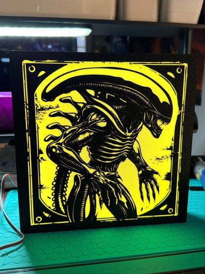 Alien Xenomorph Black & White - Movie Logo LED Light up artwork / Wall Art / Sign