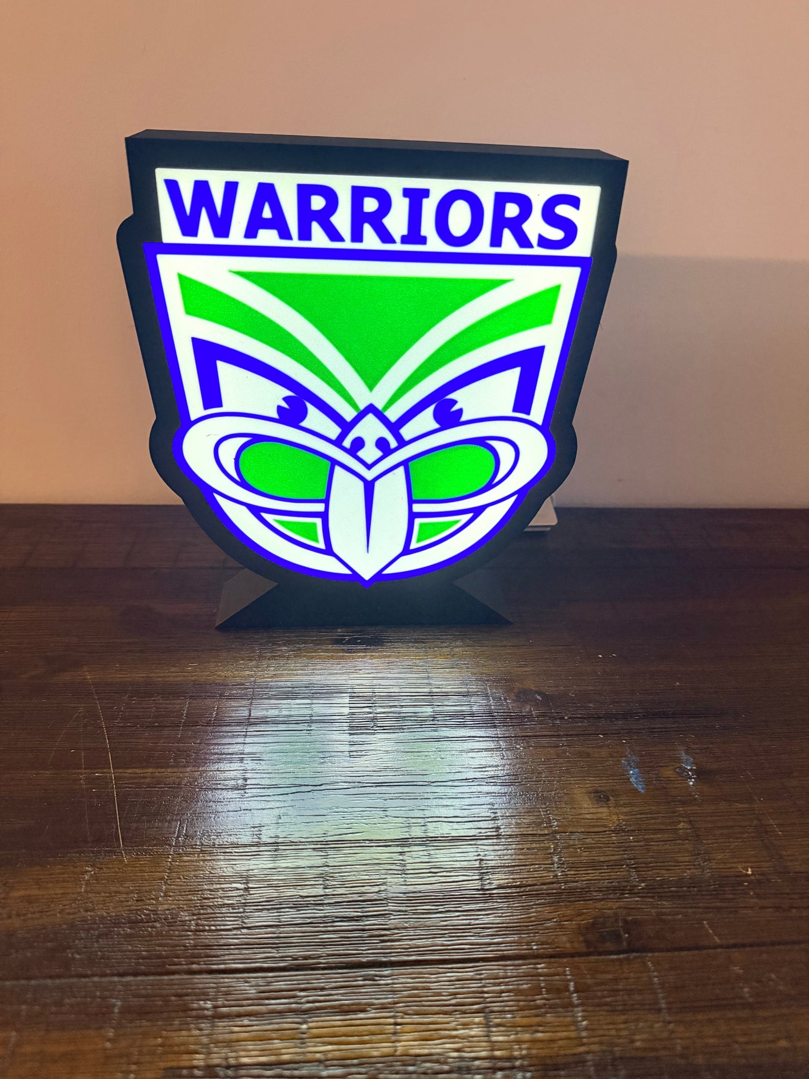 NRL Warriors - Green & White - LED Light up sign - USB Powered