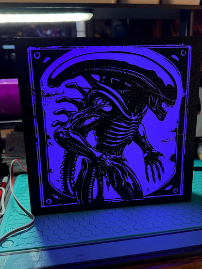 Alien Xenomorph Black & White - Movie Logo LED Light up artwork / Wall Art / Sign