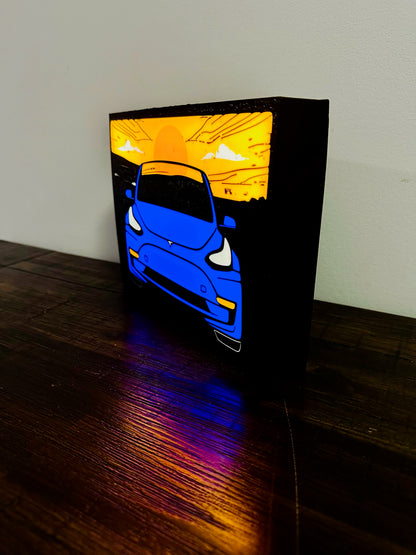 Tesla Model 3 - Stylised Car with Sunset - Night Light / Light Up Wall Art