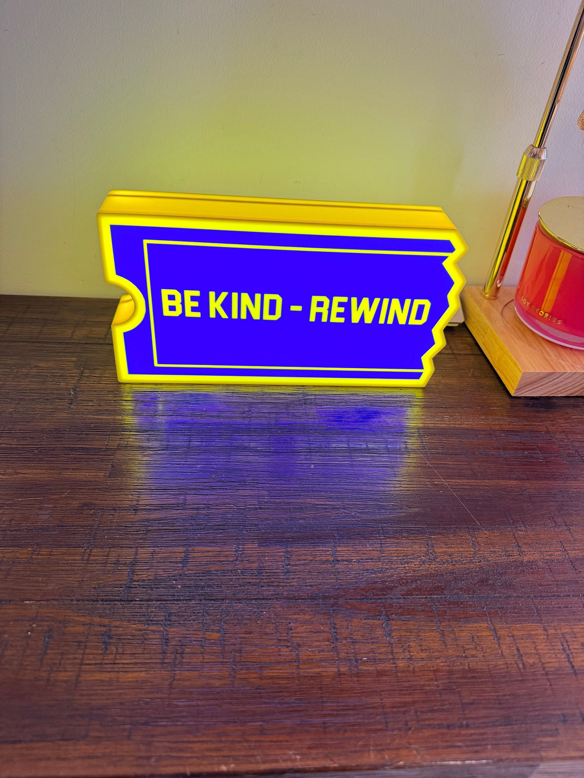 Blockbuster Illuminated LED Sign, USB-Powered LED night light, Blue and Yellow Wall Art