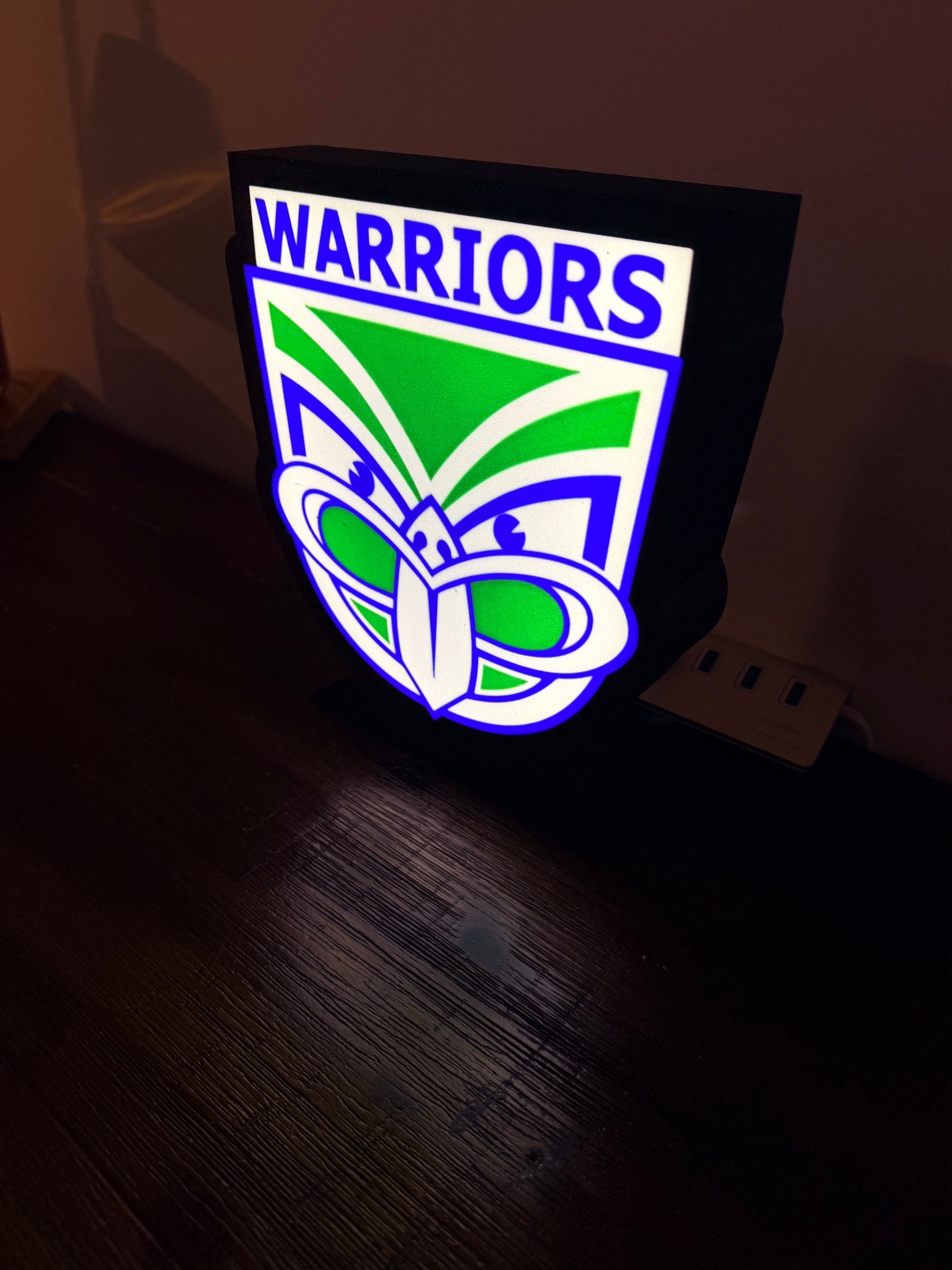 NRL Warriors - Green & White - LED Light up sign - USB Powered