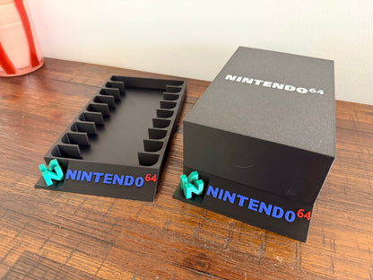 Nintendo 64 Game Holder - Holds 9 Cartridges - With 3D N64 Logo, Dust Protectors