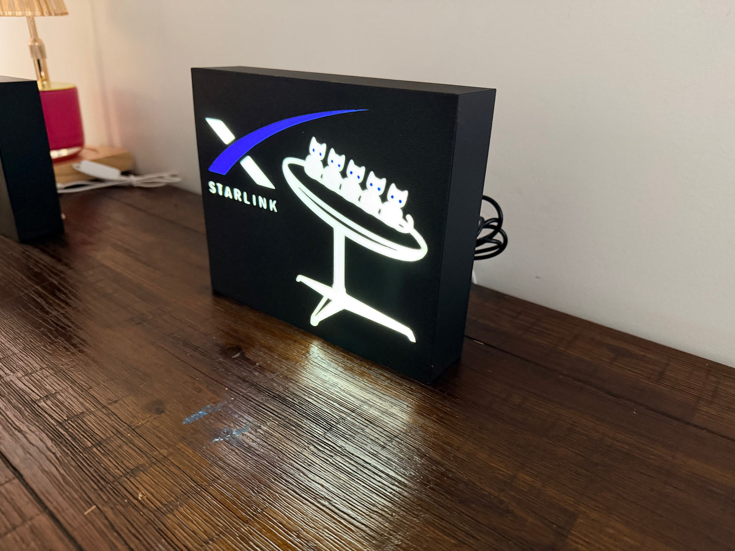 Starlink SpaceX Logo with cats - LED Light up decoration / Wall Art - USB Powered