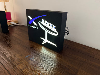 Starlink SpaceX Logo with cats - LED Light up decoration / Wall Art - USB Powered