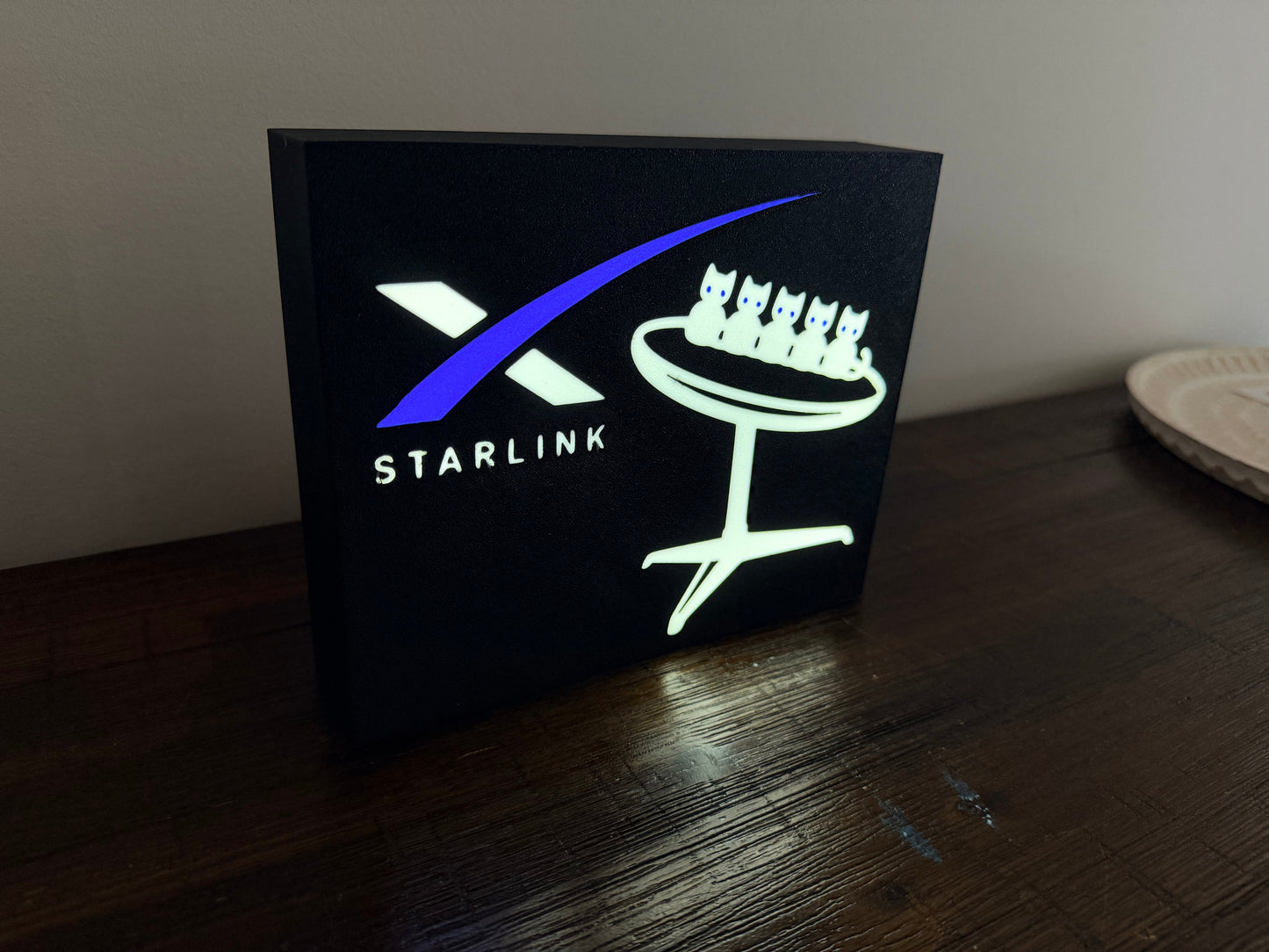 Starlink SpaceX Logo with cats - LED Light up decoration / Wall Art - USB Powered