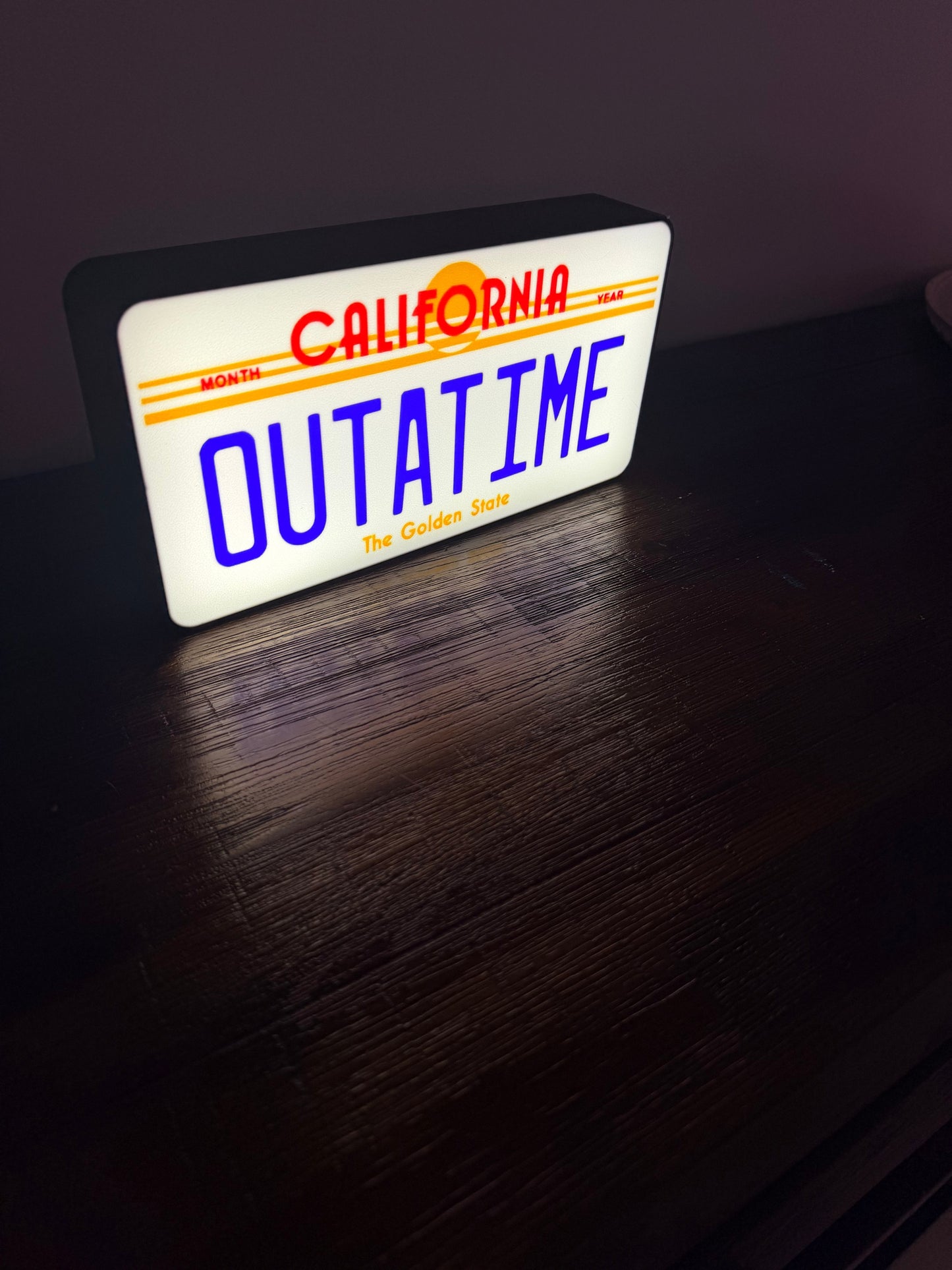 OUTATIME Plate - Back to the Future BTTF Logo - LED Light up sign / Illuminated Wall Art