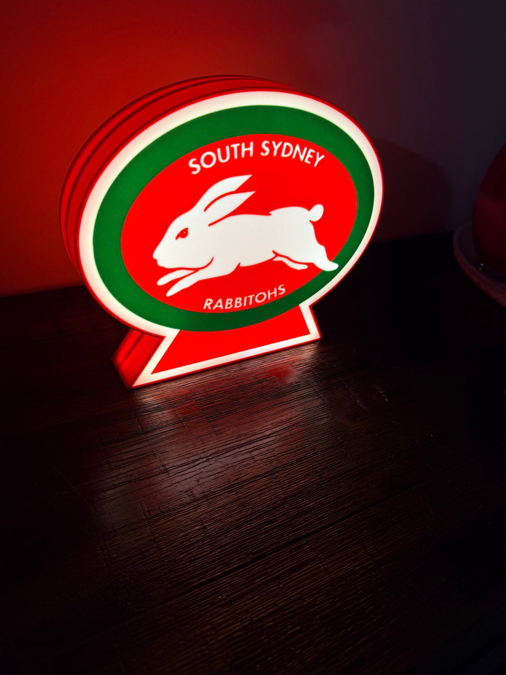 South Sydney Rabbitohs Team Logo - LED Light Up Sign / Night Light