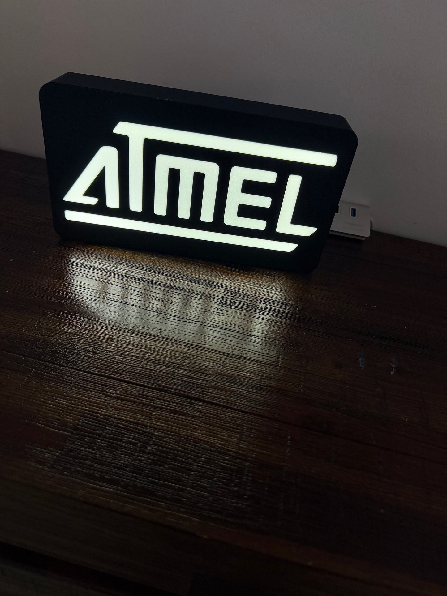 Atmel CPU Logo & Word - LED Light up sign - Vintage Computing / Arduino Wall Art