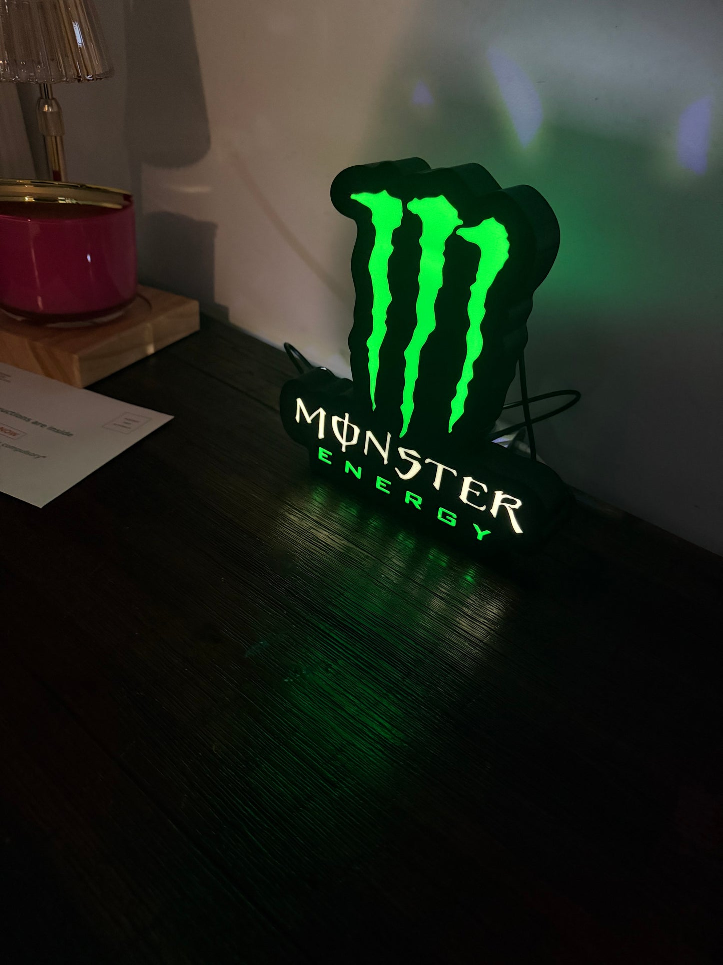 Monster Energy Logo LED Light-Up Sign – Claw Marks Gamer & Man Cave Night Light