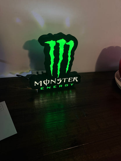 Monster Energy Logo LED Light-Up Sign – Claw Marks Gamer & Man Cave Night Light